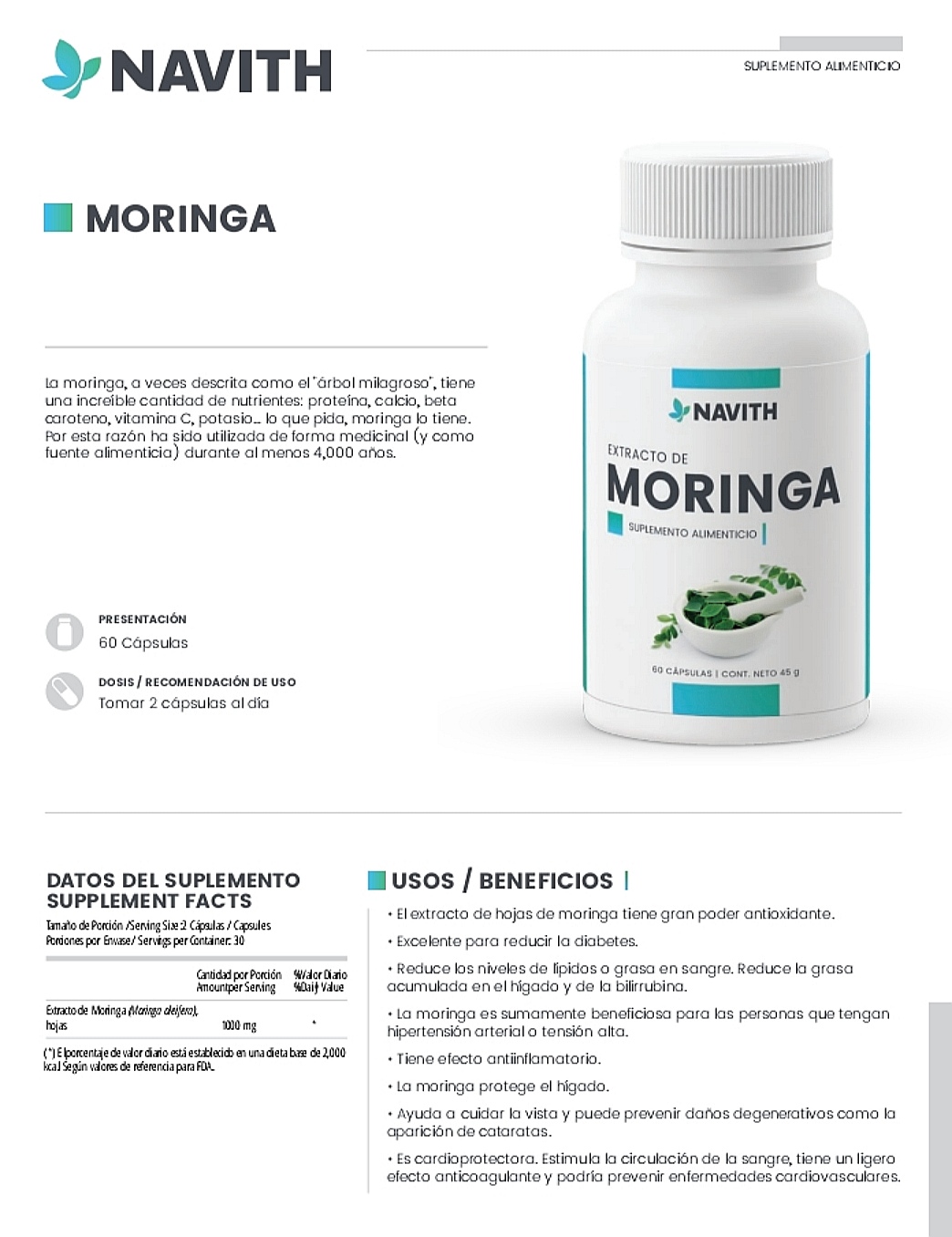 EXTRACTO DE MORINGA NAVITH 60 CÁPSULAS