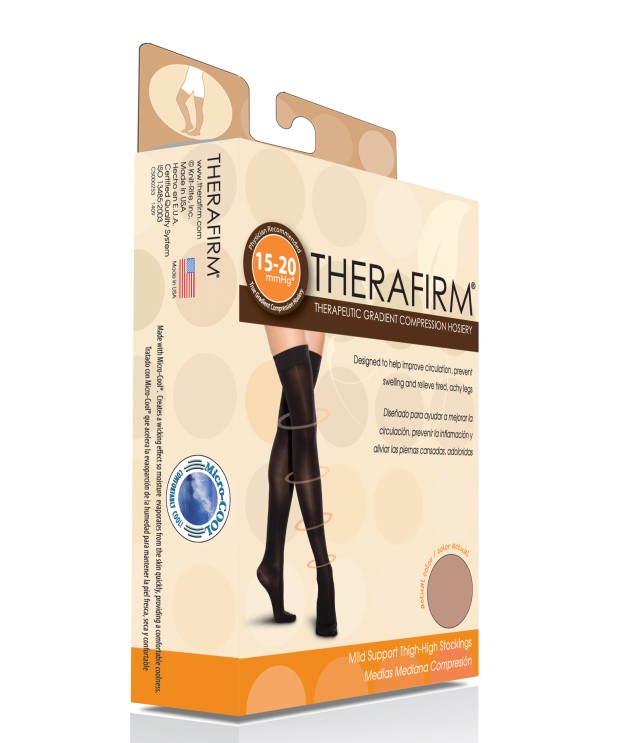 MEDIAS DE COMPRESIÓN AL MUSLO 15/20 TALLA L BEIGE THERAFIRM