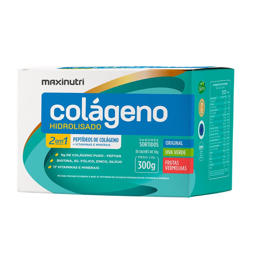 COLÁGENO HIDROLIZADO SABOR ORIGINAL,UVA VERDE, FRUTAS MAXINUTRI CAJA 30 SACHETS