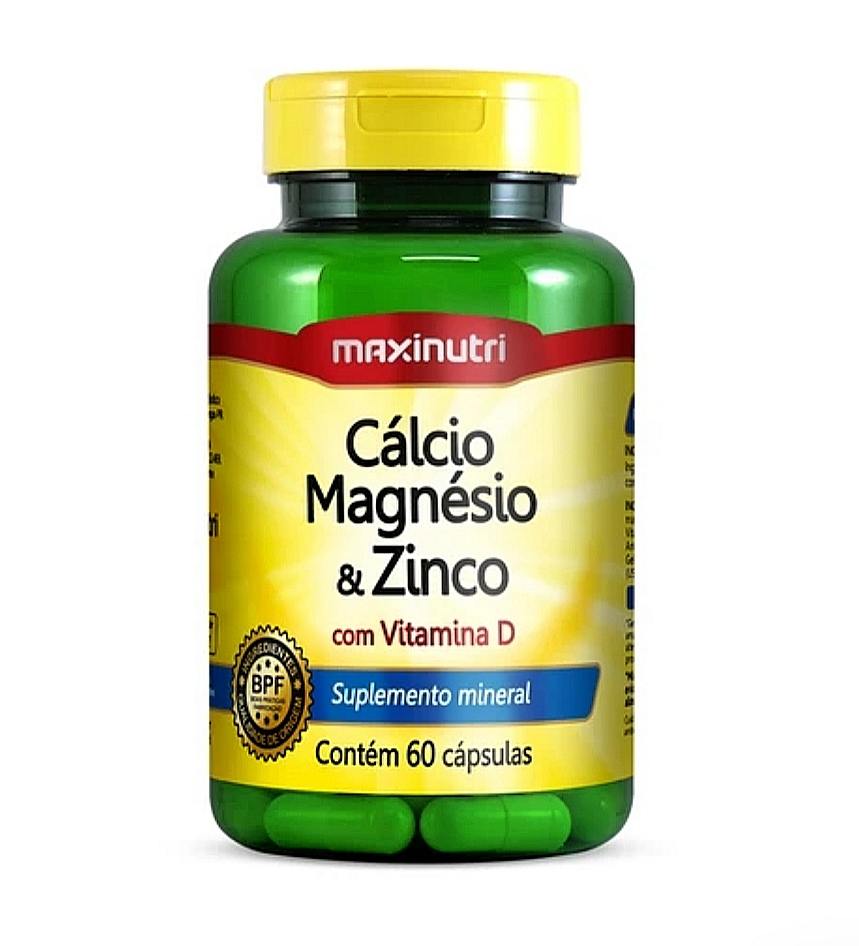 CÁLCIO, MAGNÉSIO ,ZINC CON VITAMINA D MAXINUTRI 60 CÁPSULAS